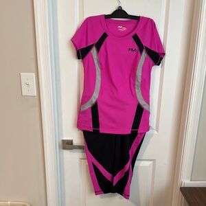 Fila Pink and Black Fitted Short Sleeve Tee